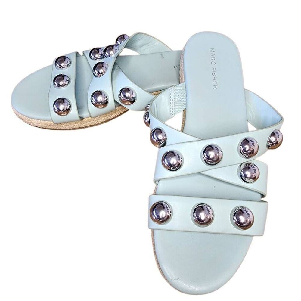 Marc Fisher Women Shoes, Mint Blue Prisca Silver Ball Crisscross Sandals, 8.5M